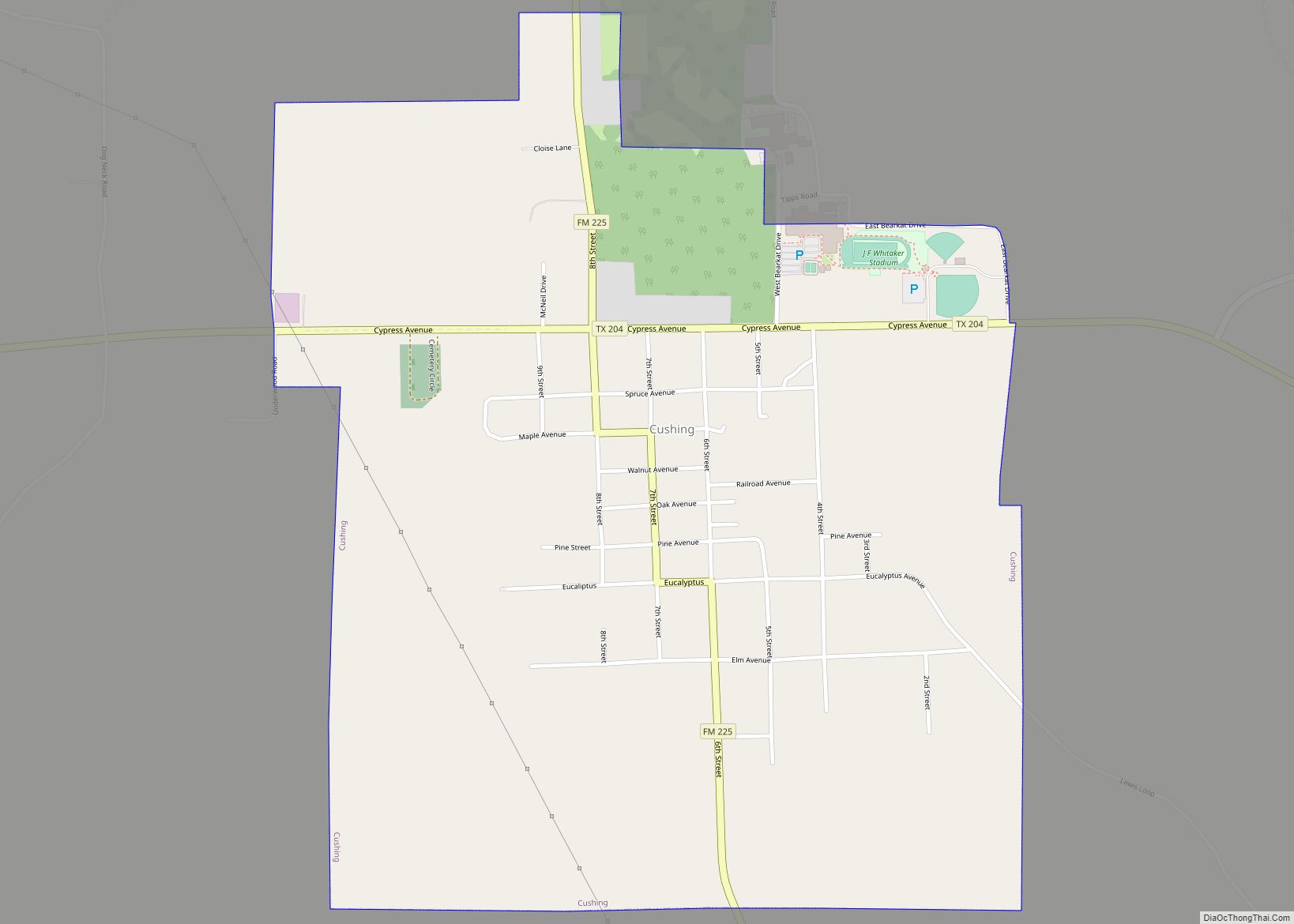 Map of Cushing city, Texas