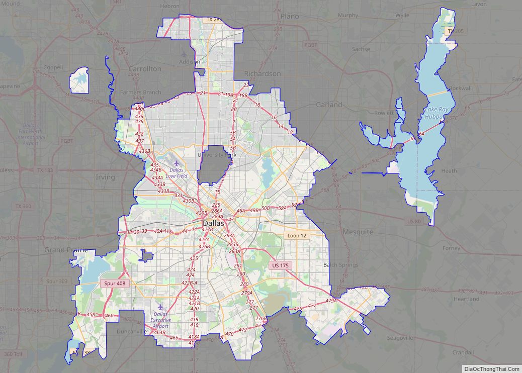 Map of Dallas city, Texas