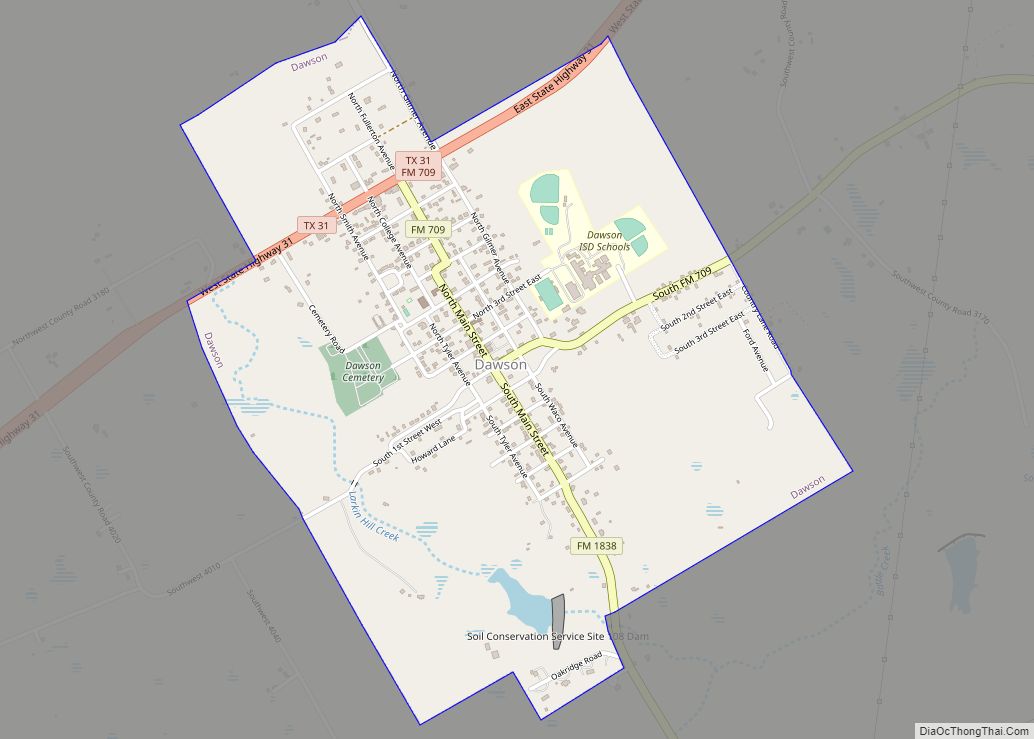 Map of Dawson town, Texas