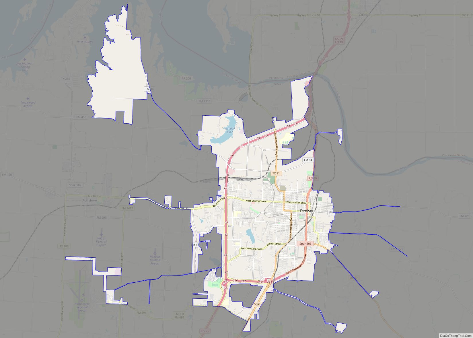 Map of Denison city, Texas
