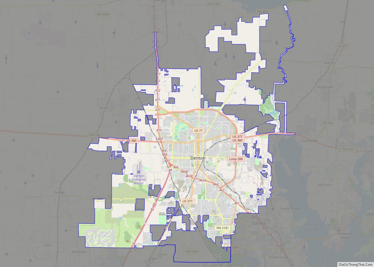 Map of Denton city, Texas