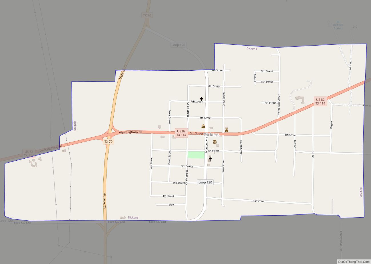 Map of Dickens city, Texas