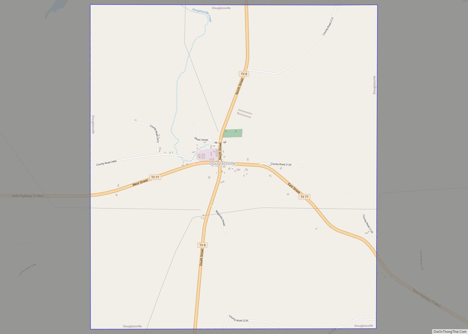 Map of Douglassville town, Texas