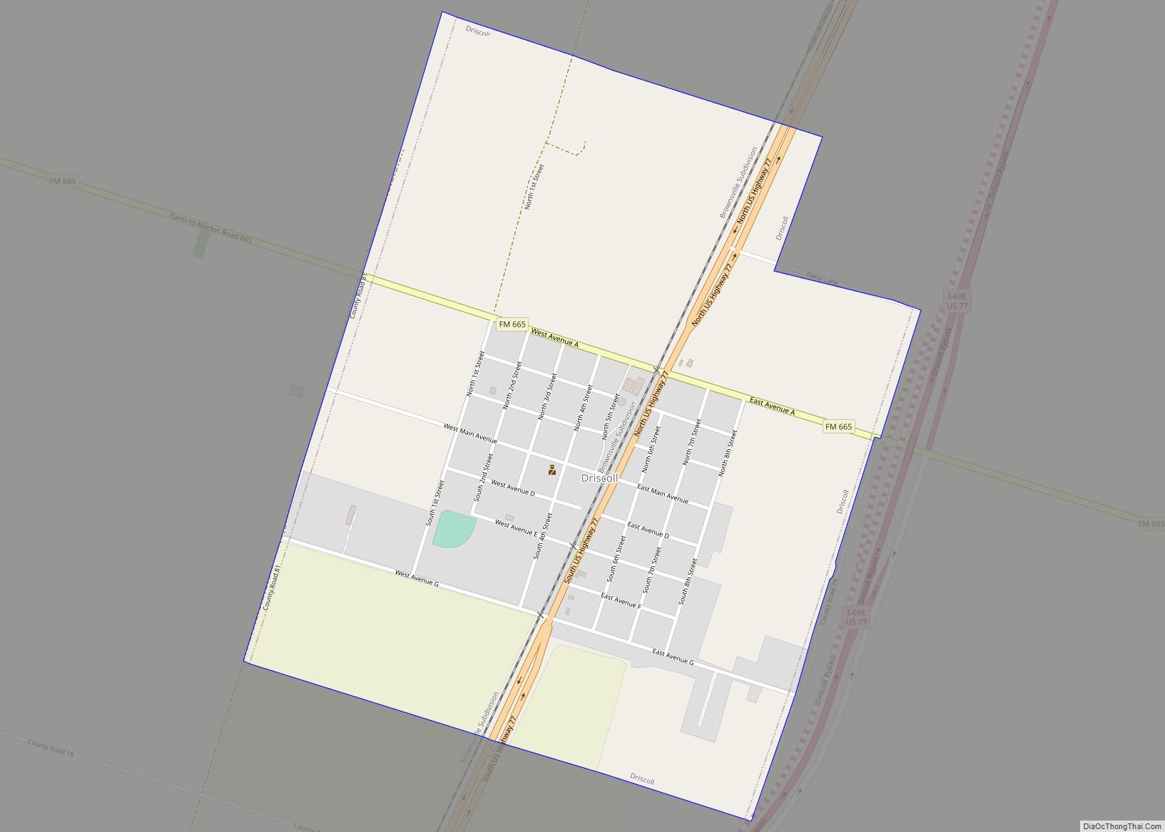 Map of Driscoll city, Texas