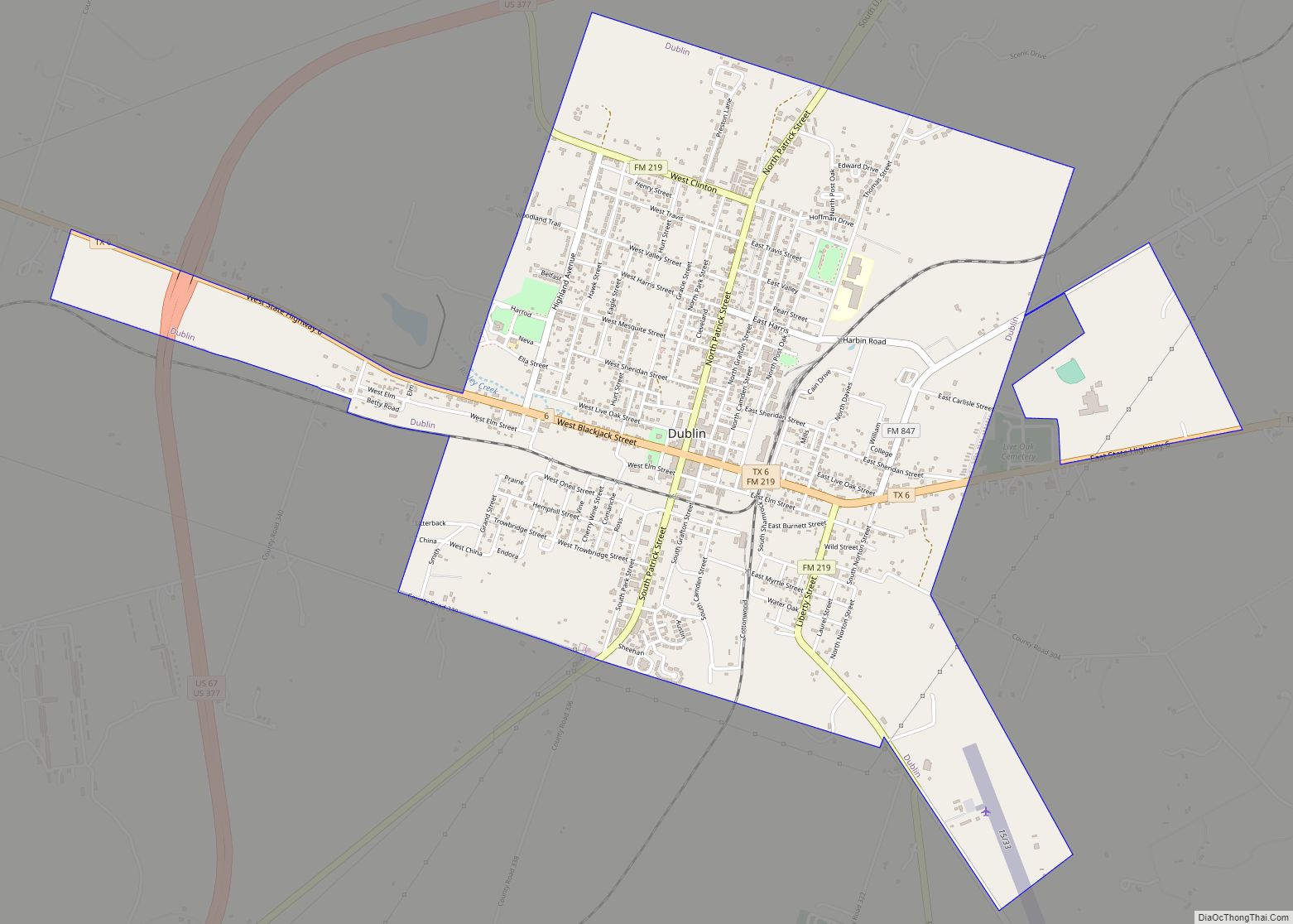 Map of Dublin city, Texas