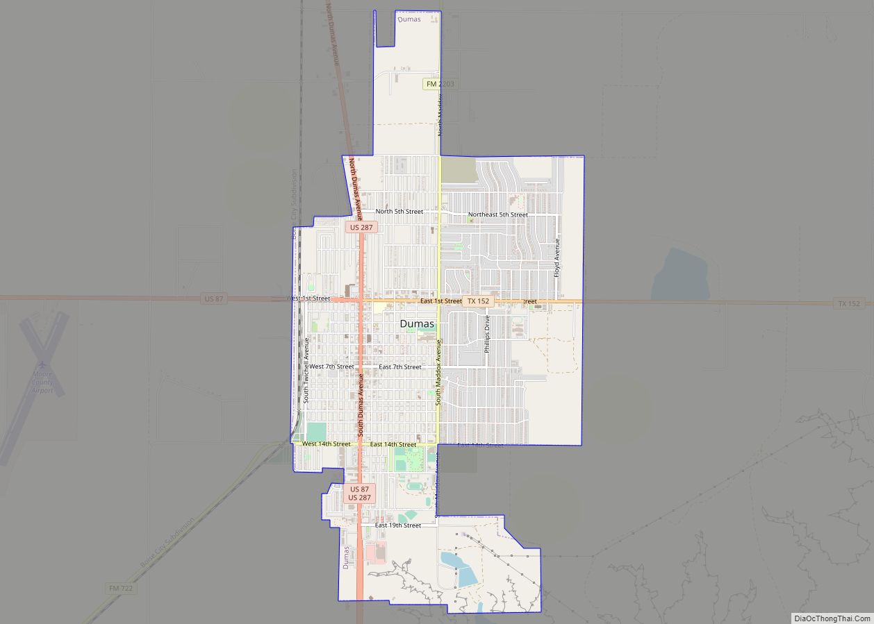 Map of Dumas city, Texas