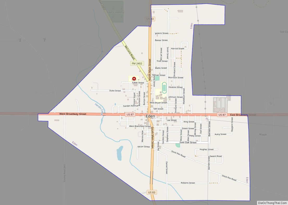 Map of Eden city, Texas