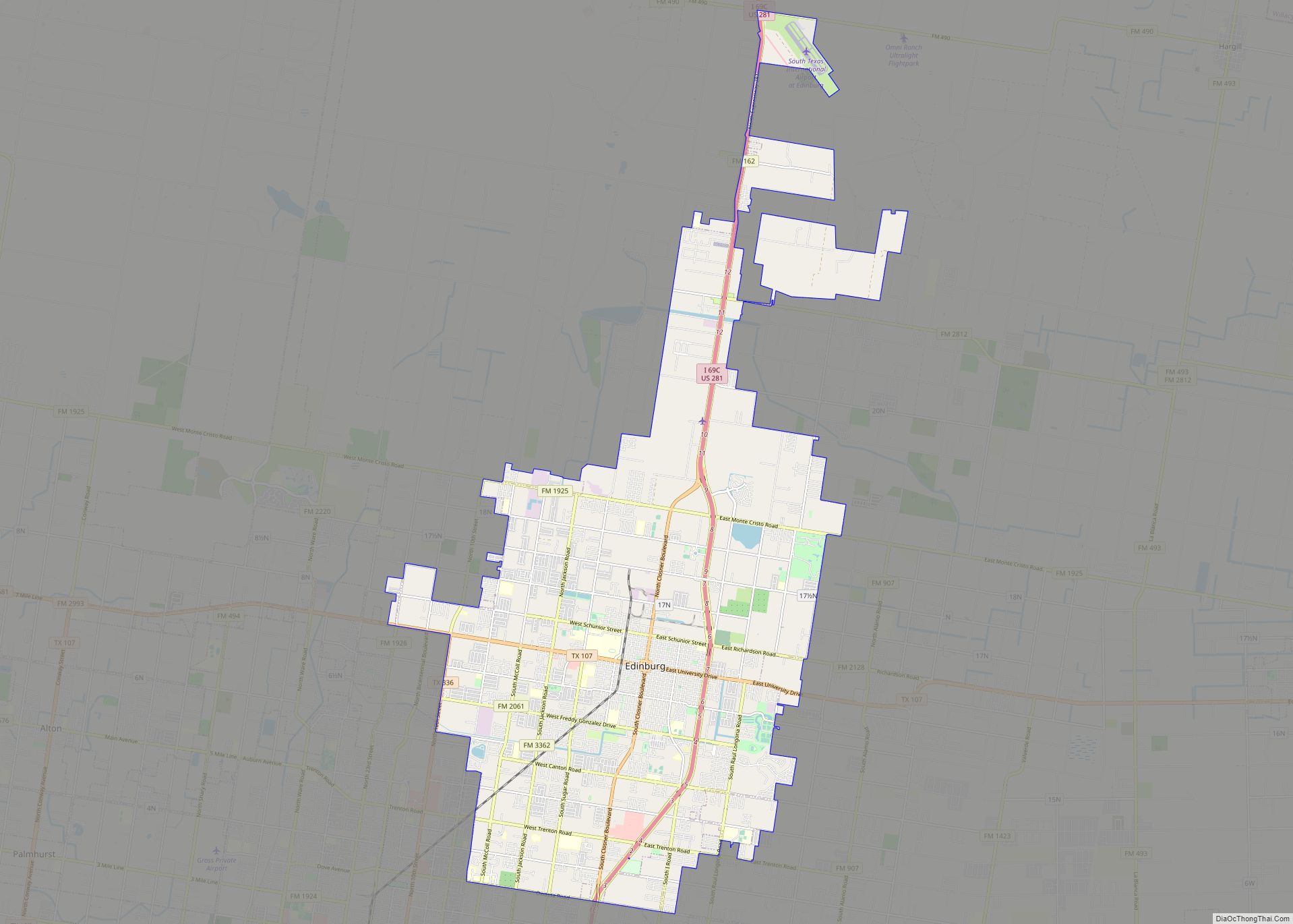 Map of Edinburg city, Texas