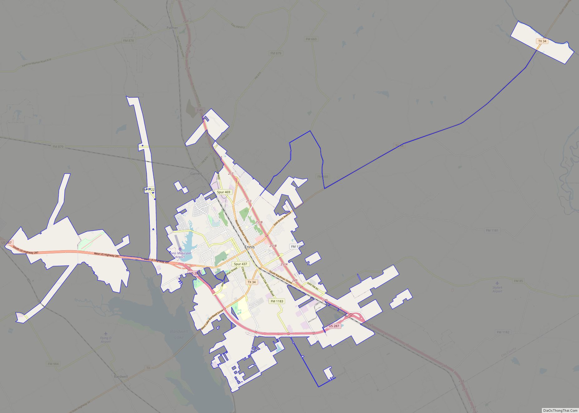Map of Ennis city, Texas