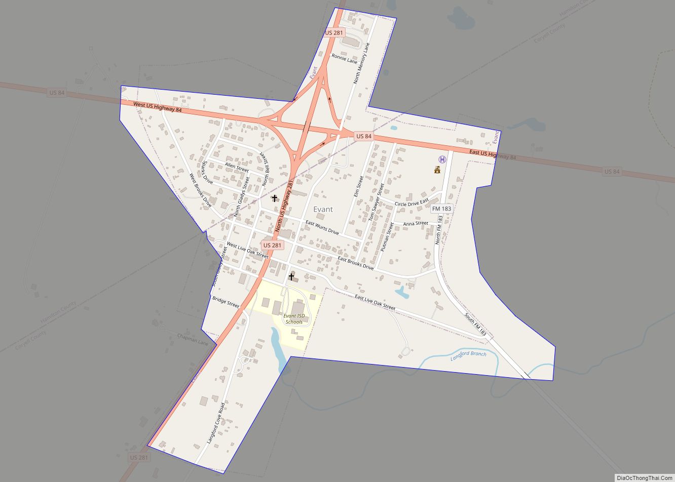 Map of Evant town