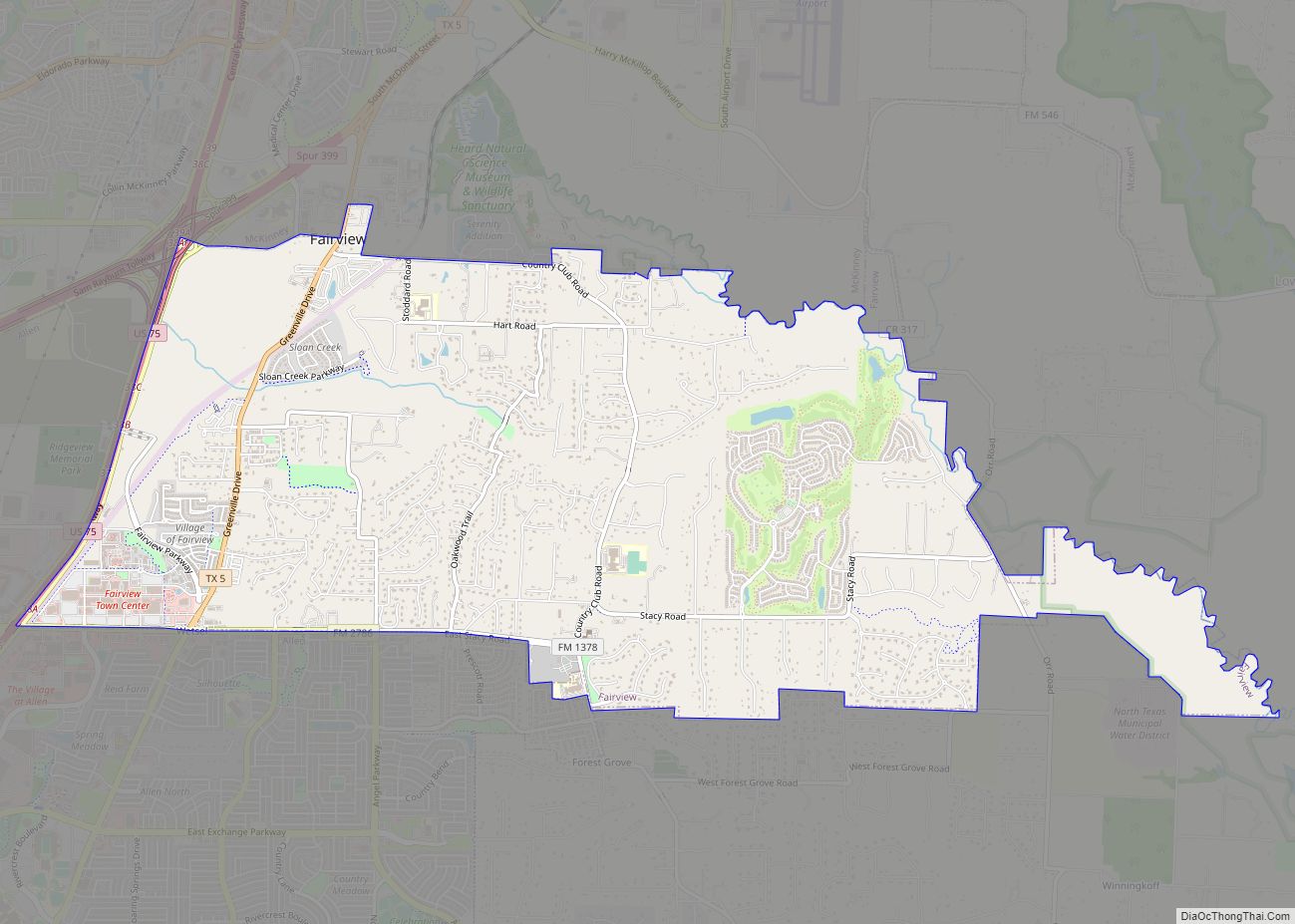Map of Fairview town, Texas