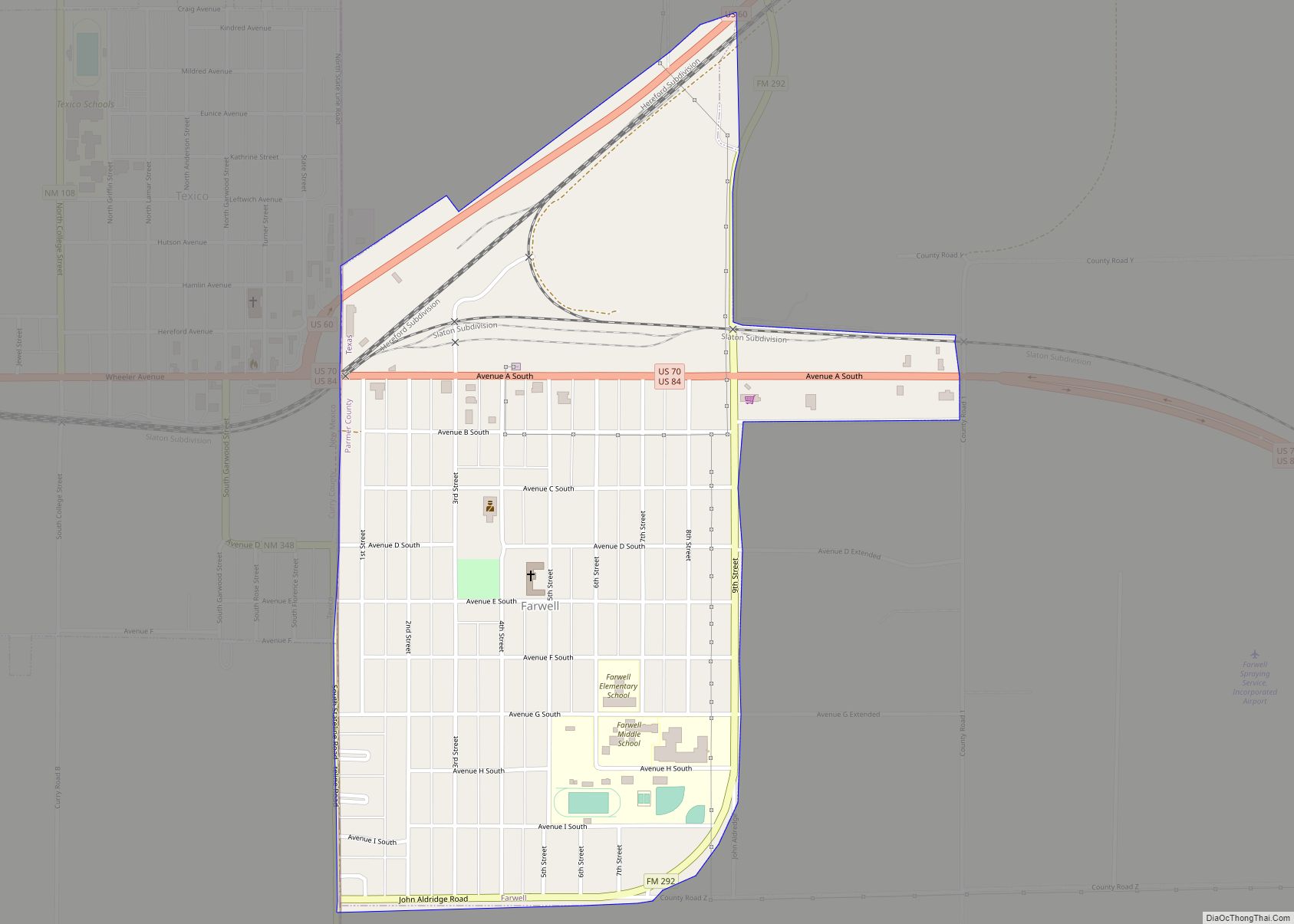 Map of Farwell city, Texas