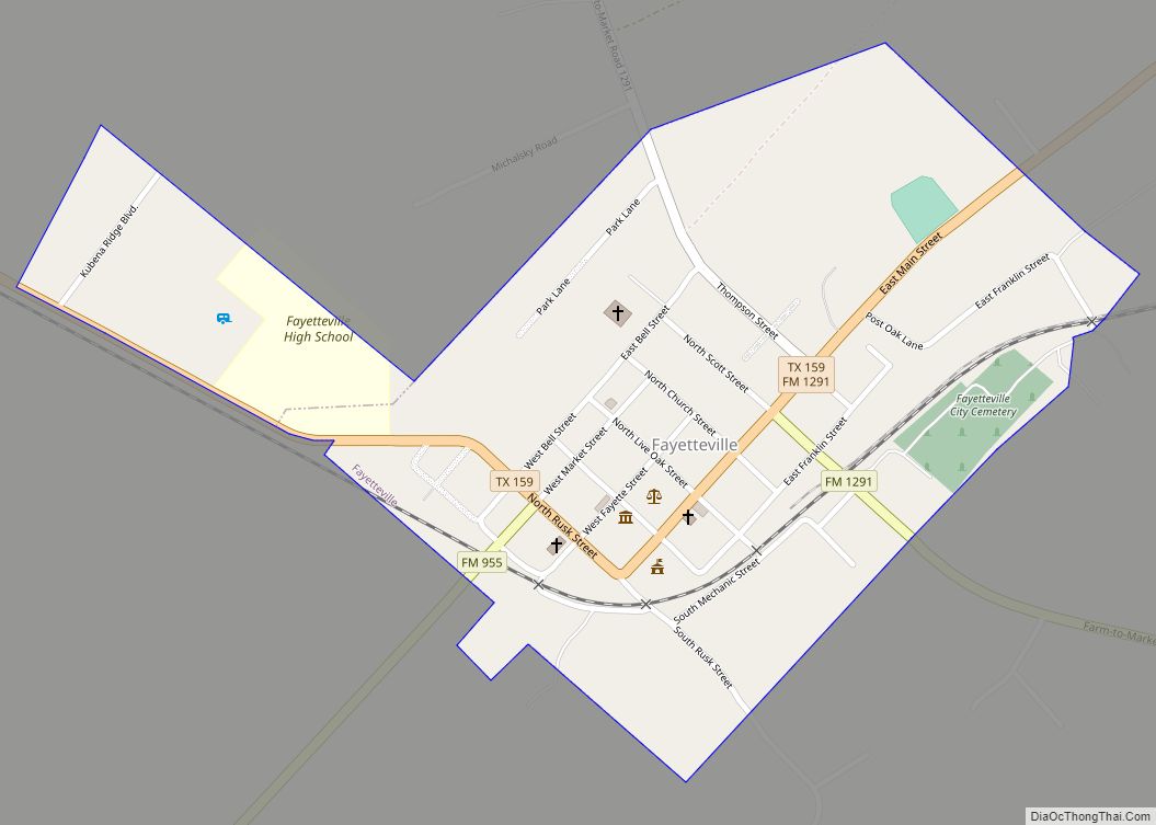 Map of Fayetteville city, Texas