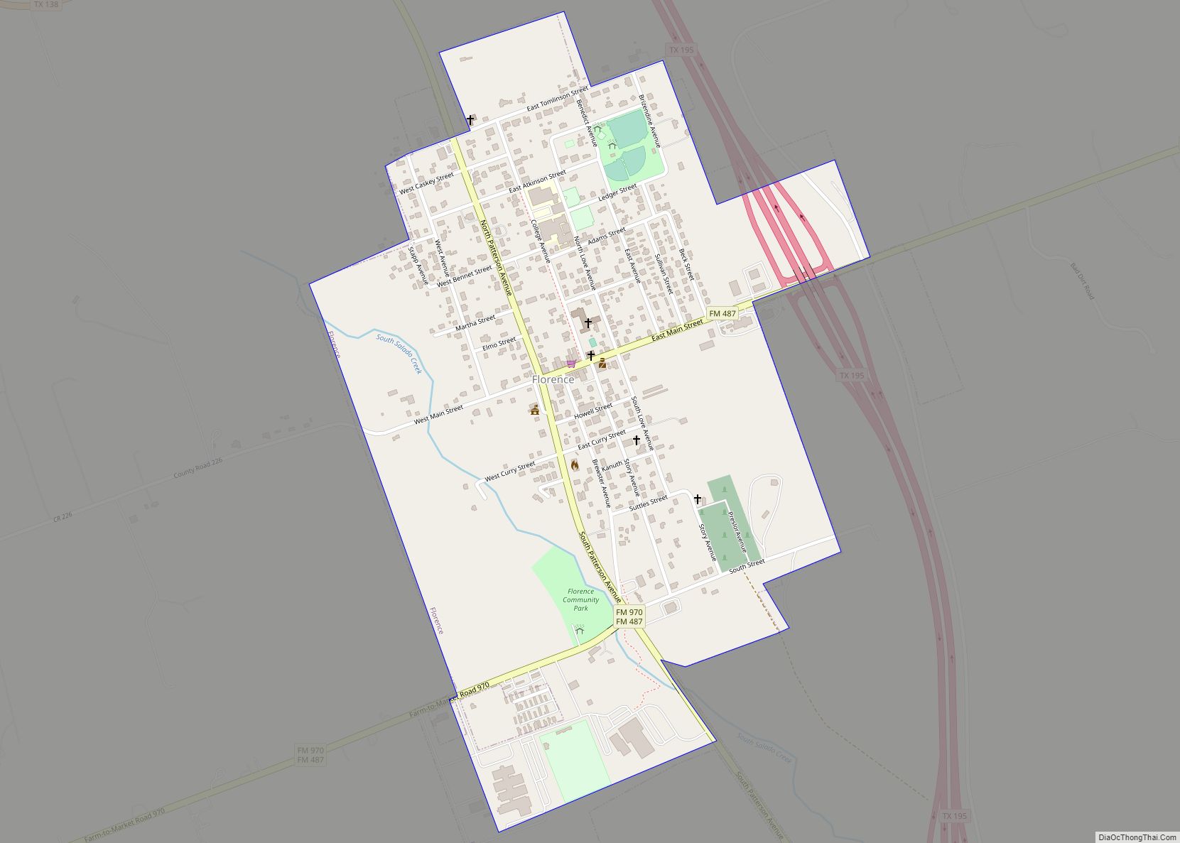 Map of Florence city, Texas