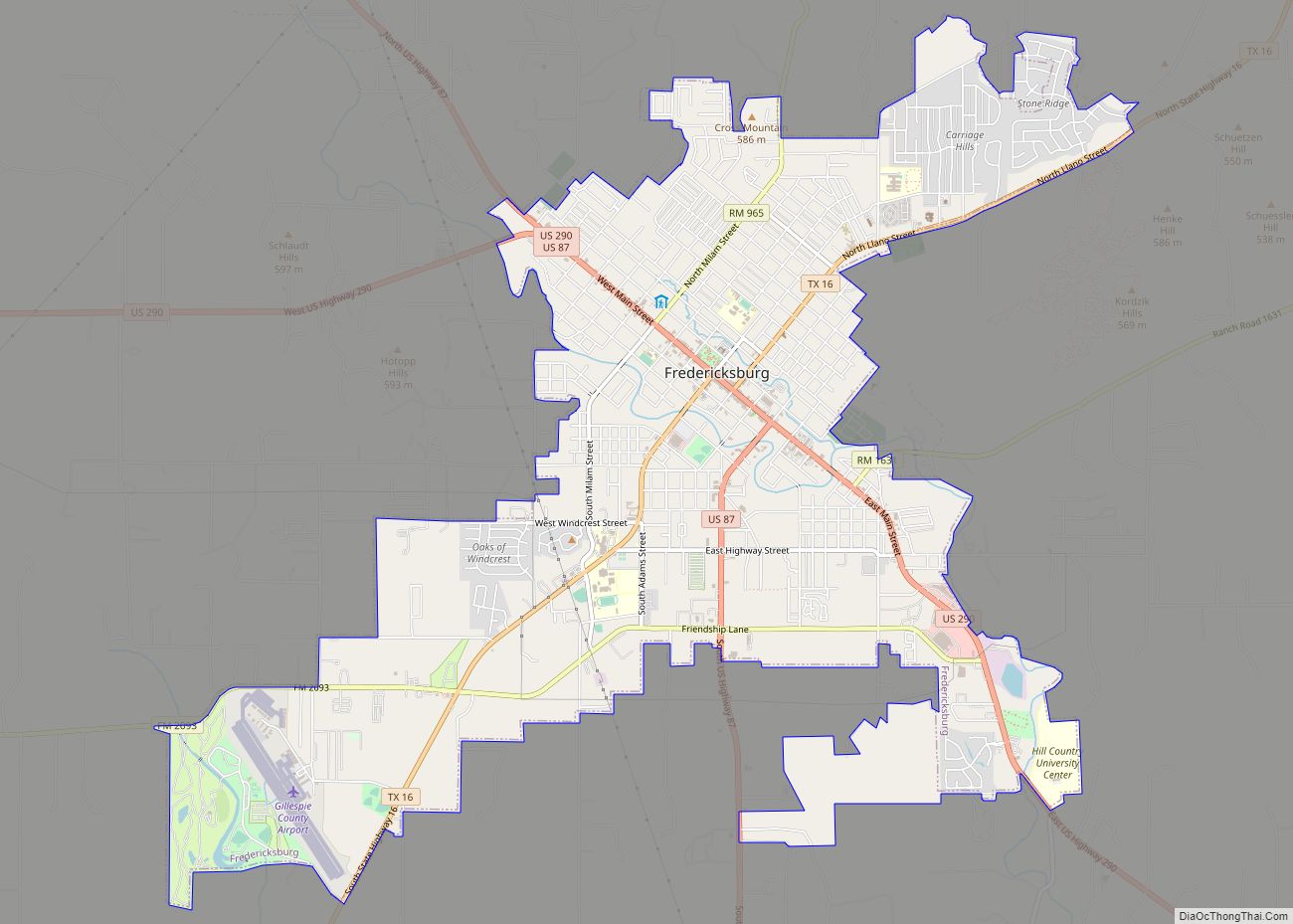 Map of Fredericksburg city, Texas