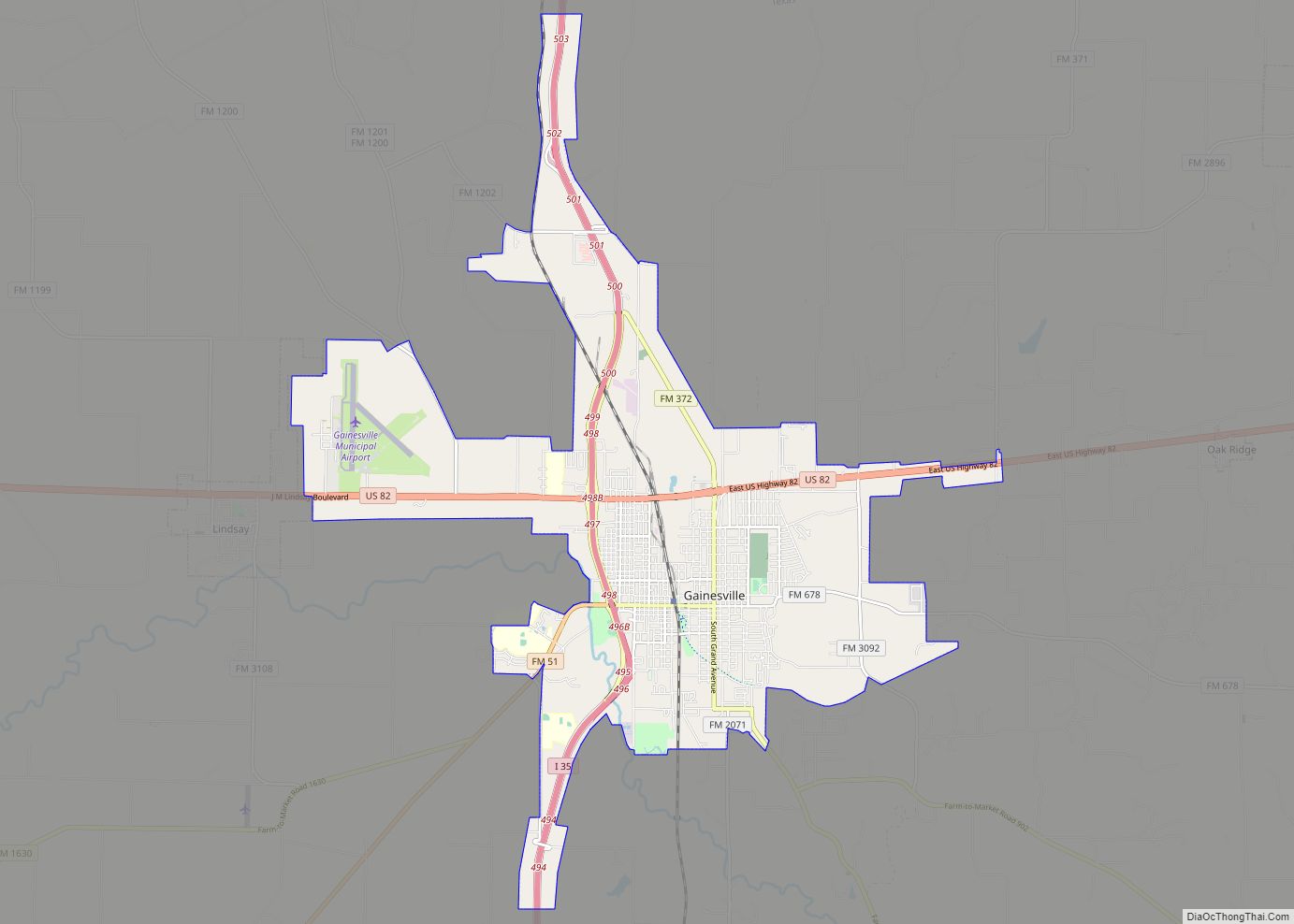 Map of Gainesville city, Texas