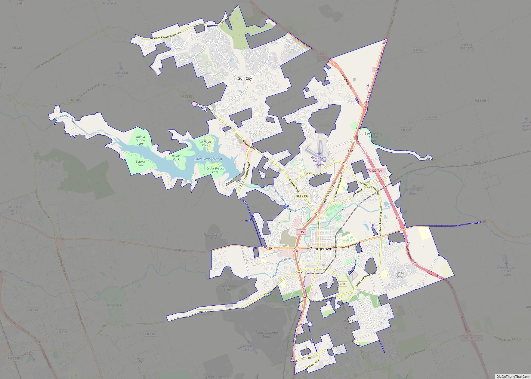 Map of Georgetown city, Texas