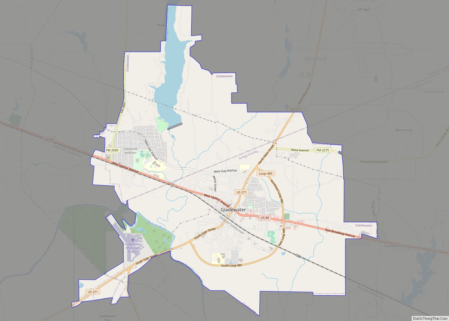 Map of Gladewater city