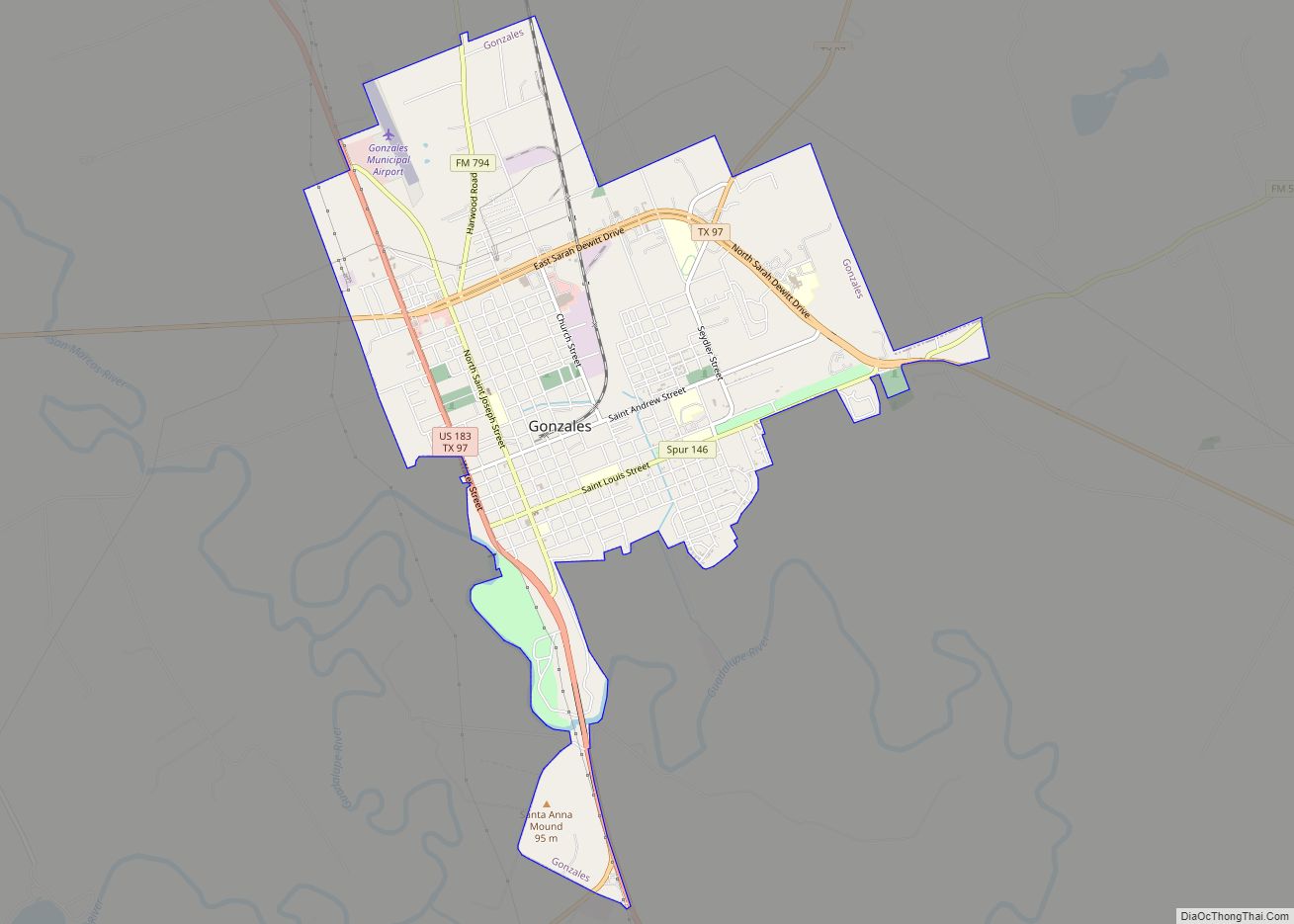 Map of Gonzales city, Texas
