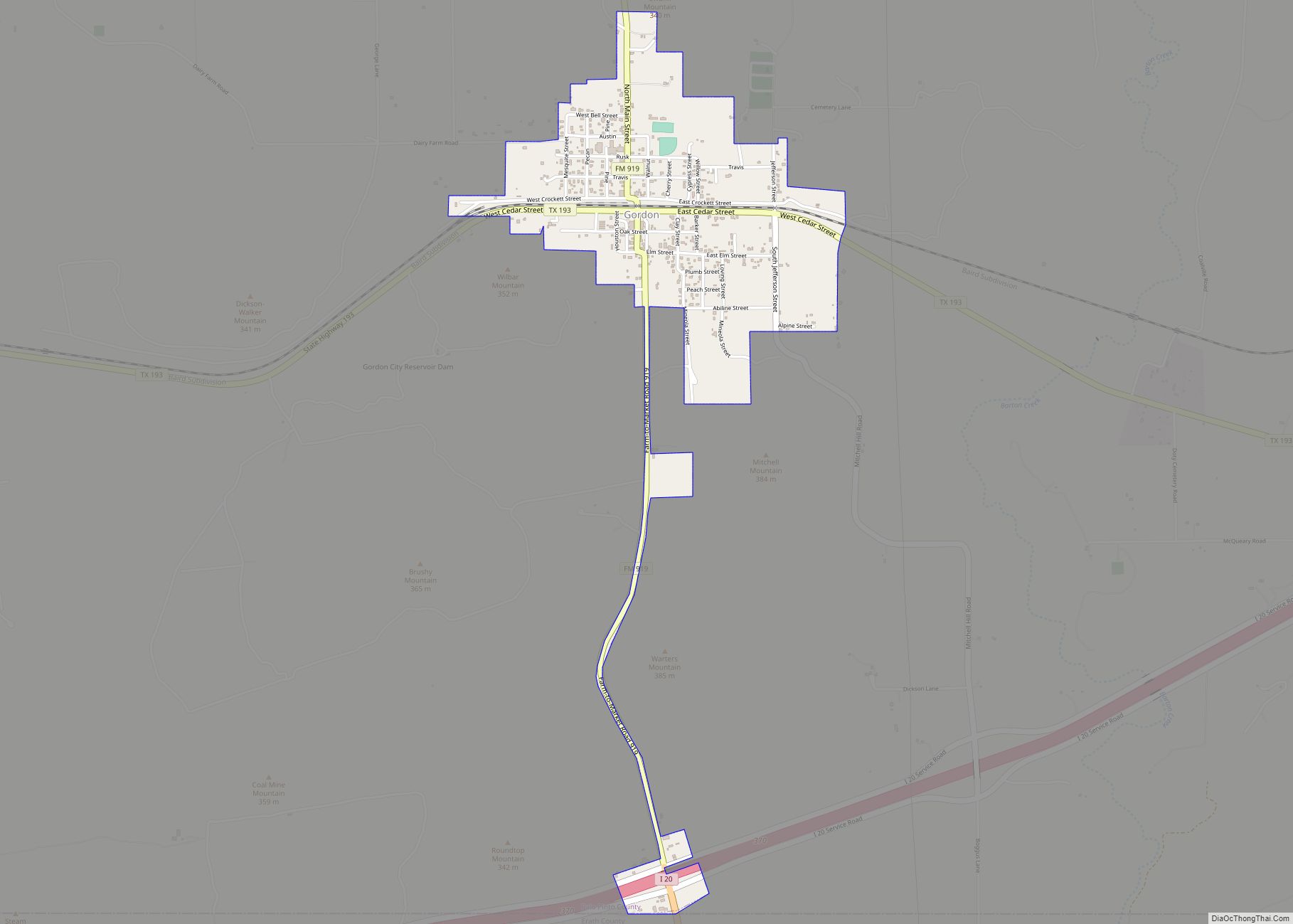 Map of Gordon city, Texas