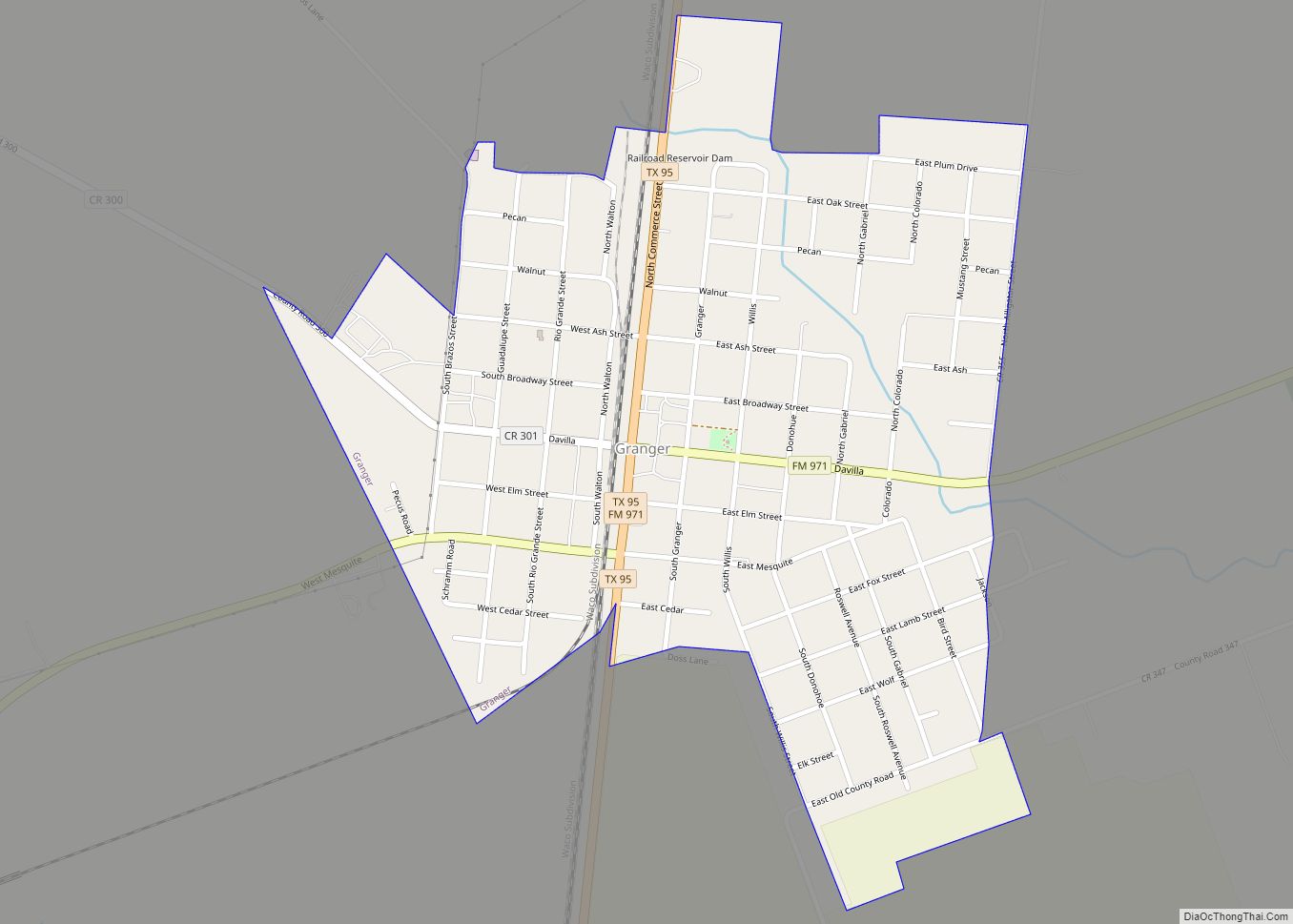 Map of Granger city, Texas