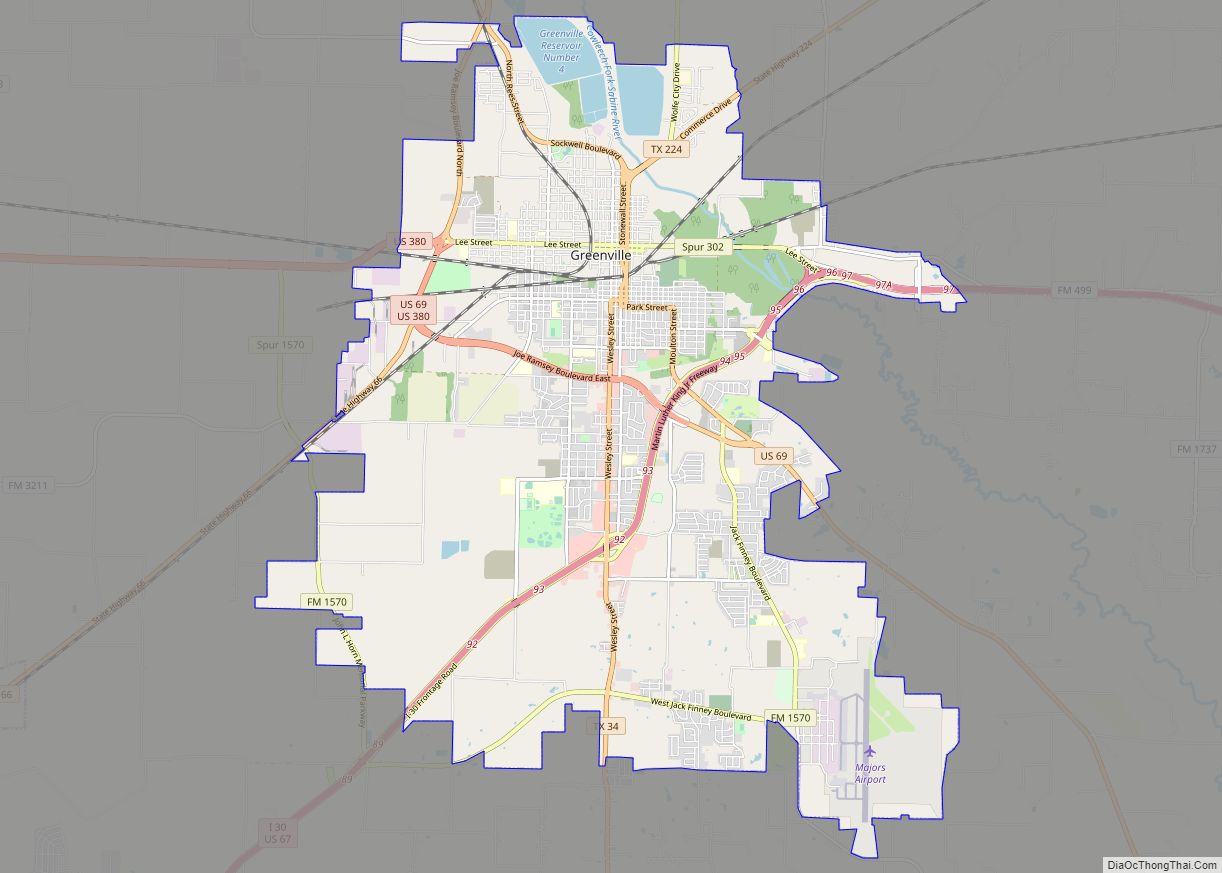 Map of Greenville city, Texas