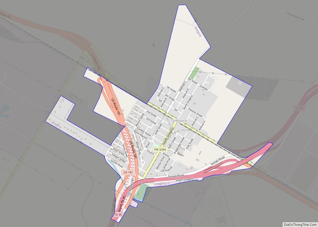 Map of Gregory city, Texas