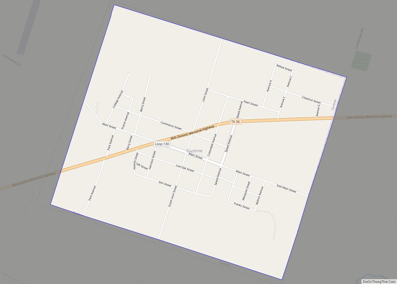 Map of Gustine town, Texas