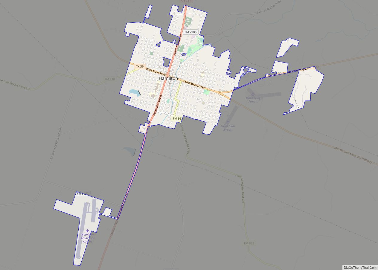 Map of Hamilton city, Texas