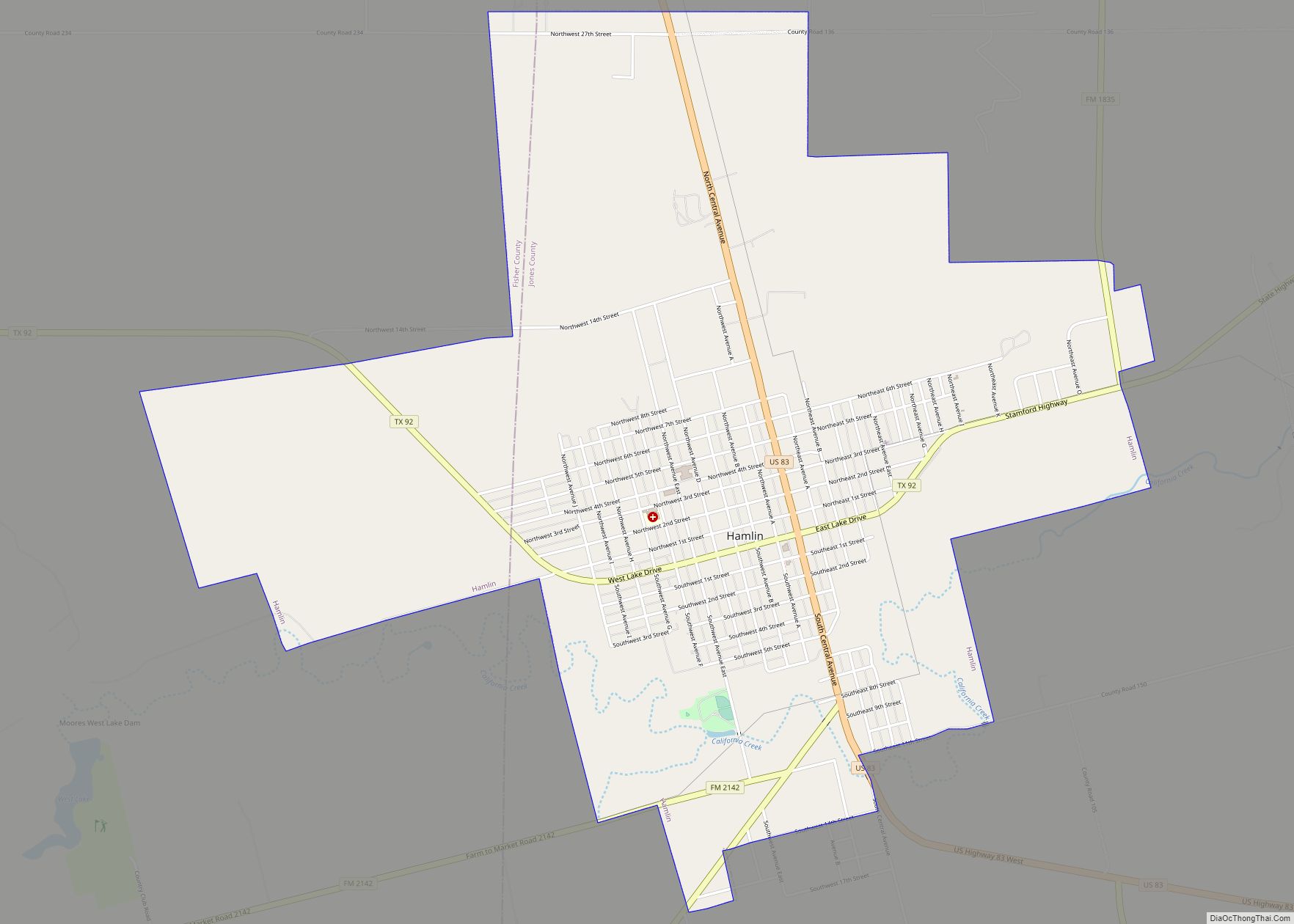 Map of Hamlin city, Texas