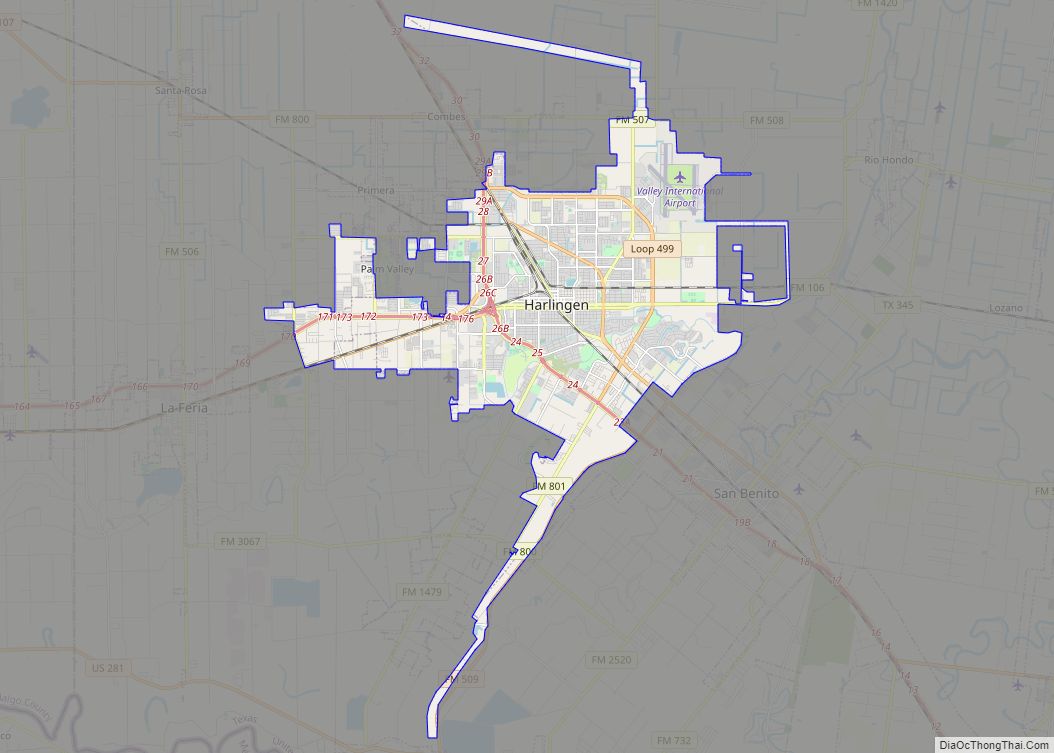 Map of Harlingen city, Texas