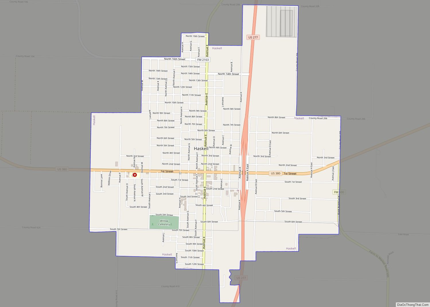 Map of Haskell city, Texas