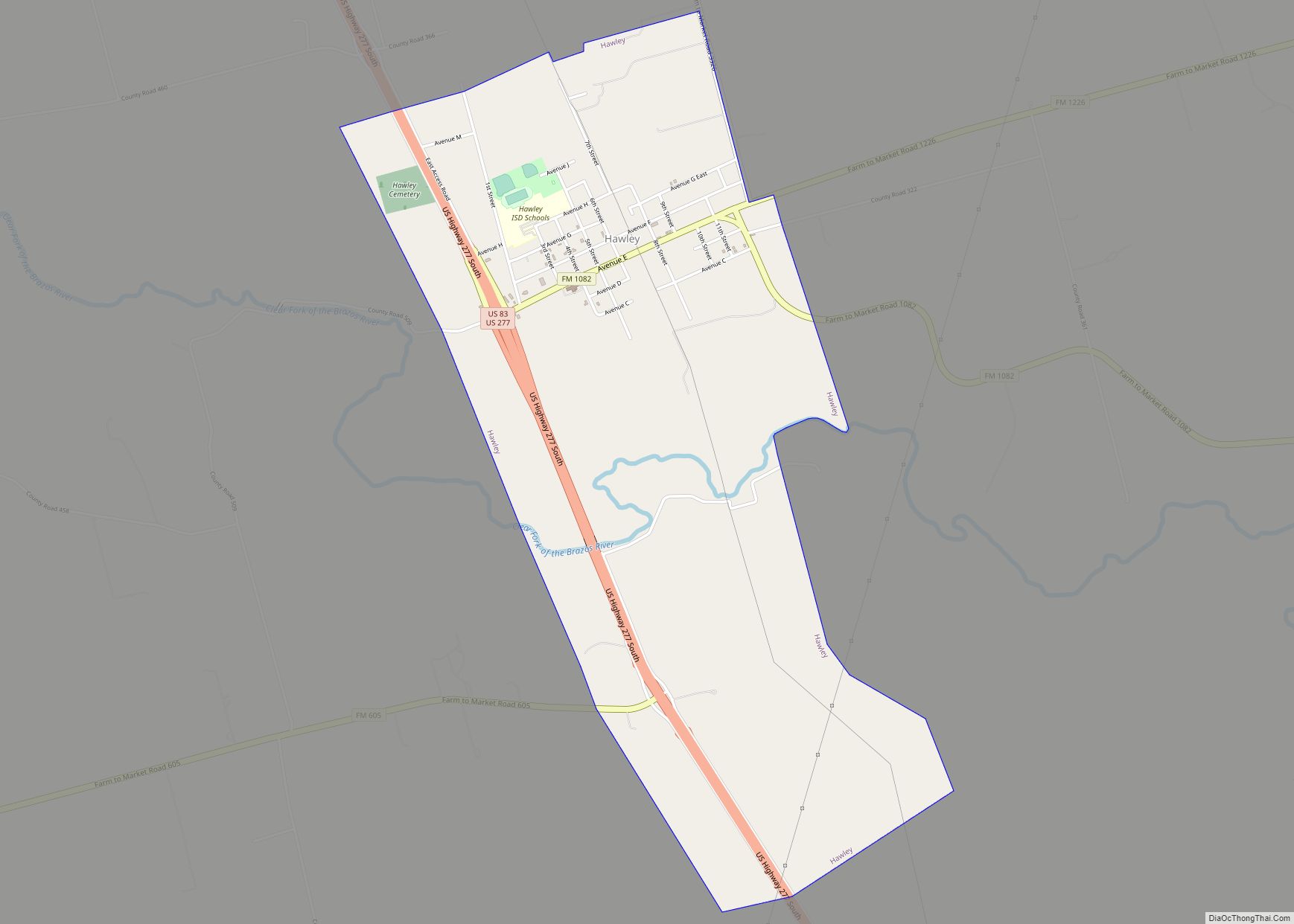 Map of Hawley city, Texas
