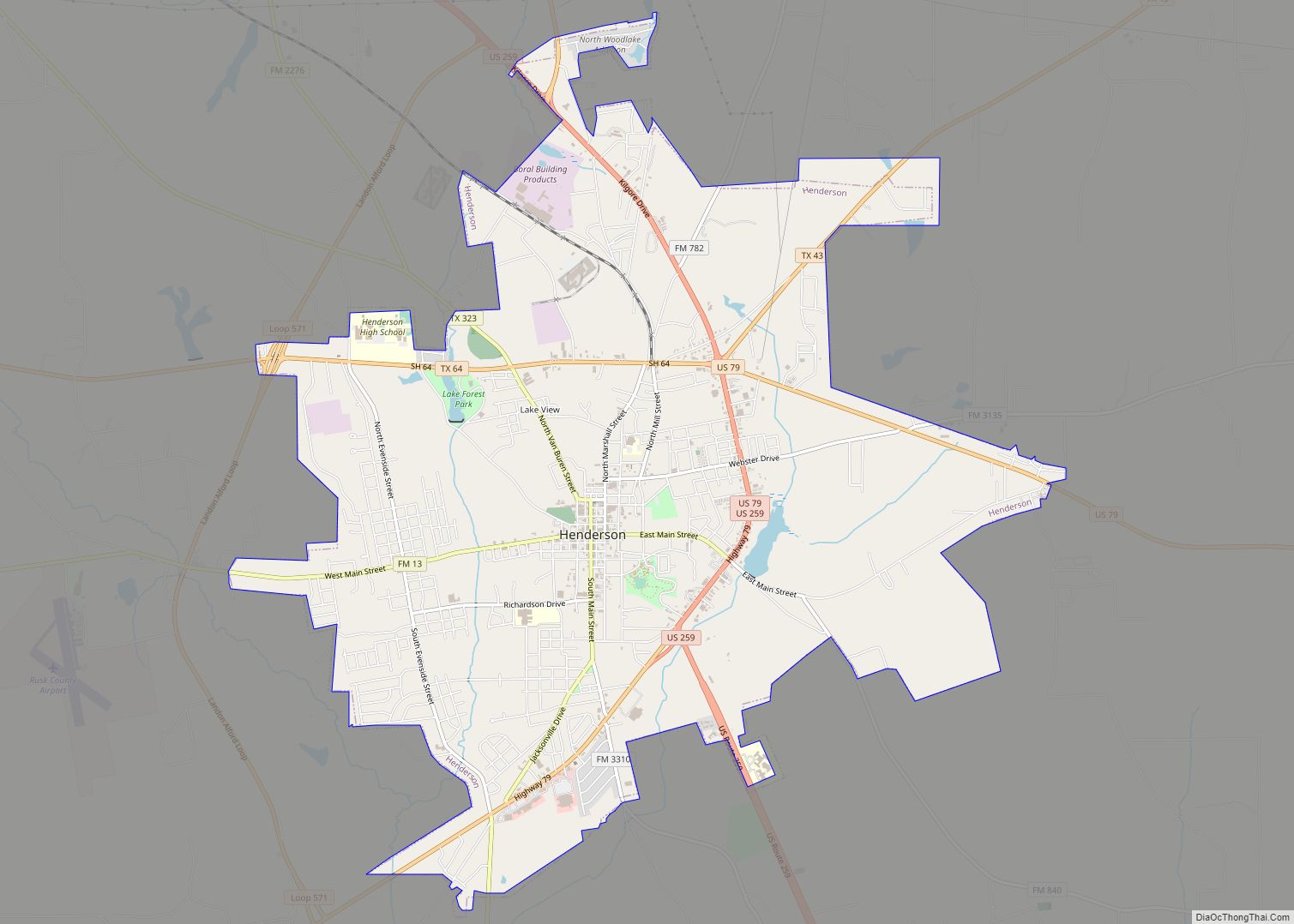 Map of Henderson city, Texas