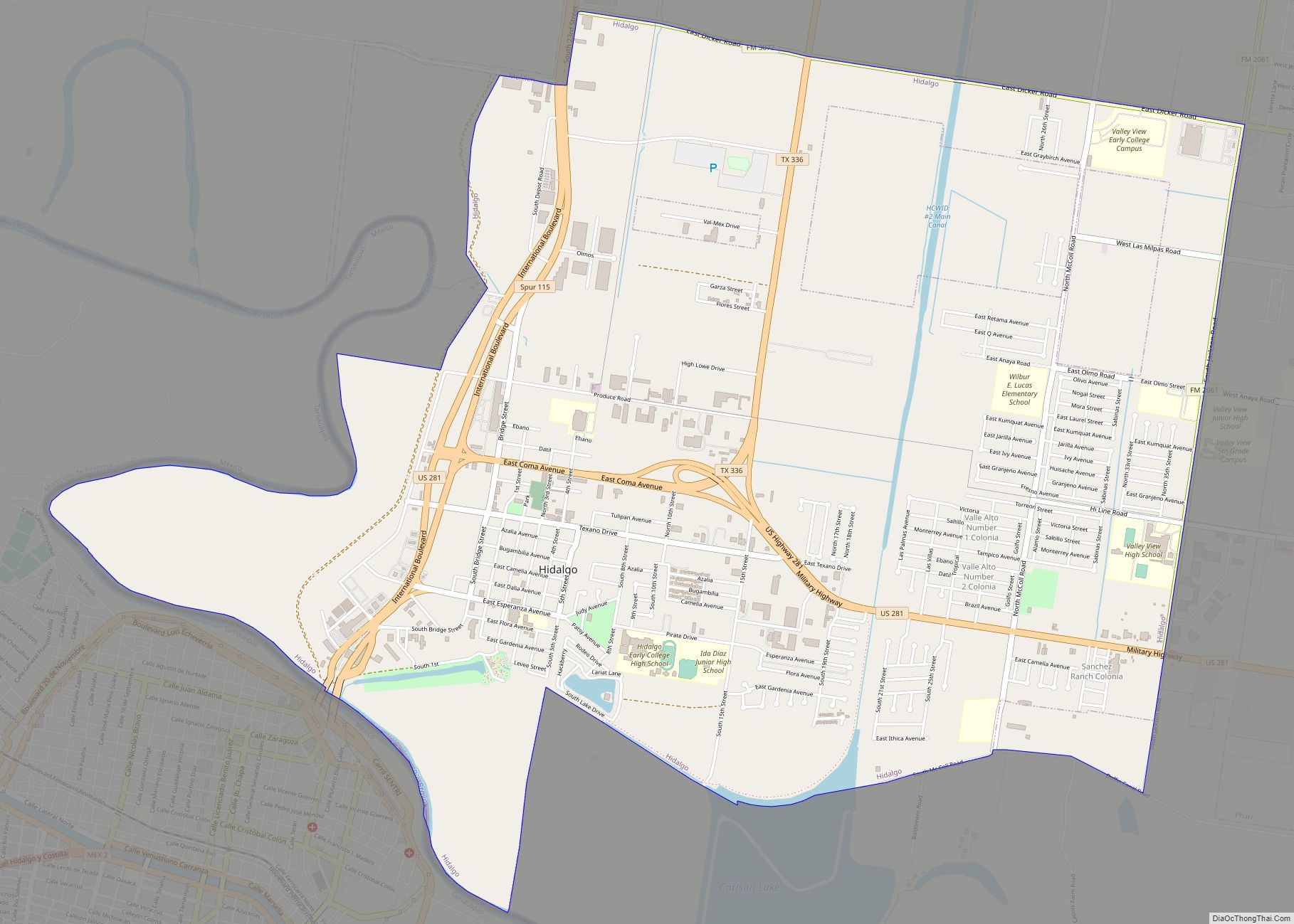 Map of Hidalgo city, Texas