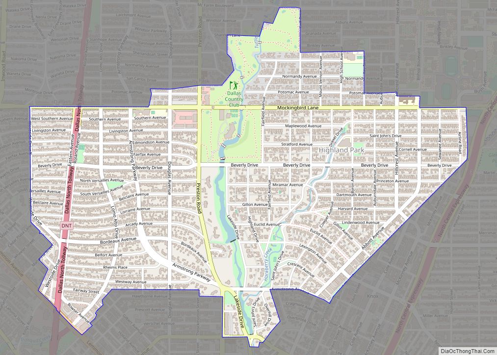 Map of Highland Park town, Texas