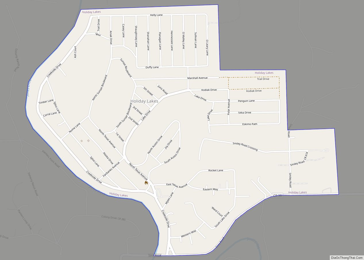 Map of Holiday Lakes town, Texas
