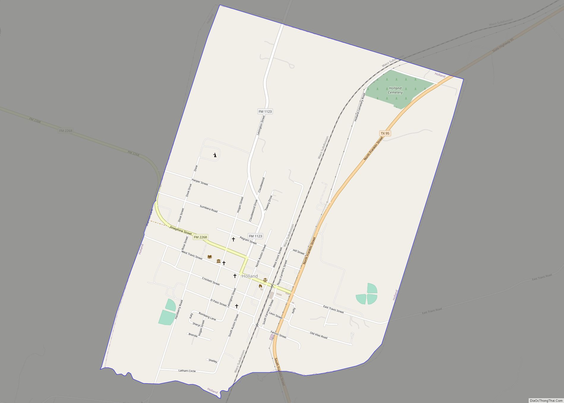 Map of Holland town, Texas