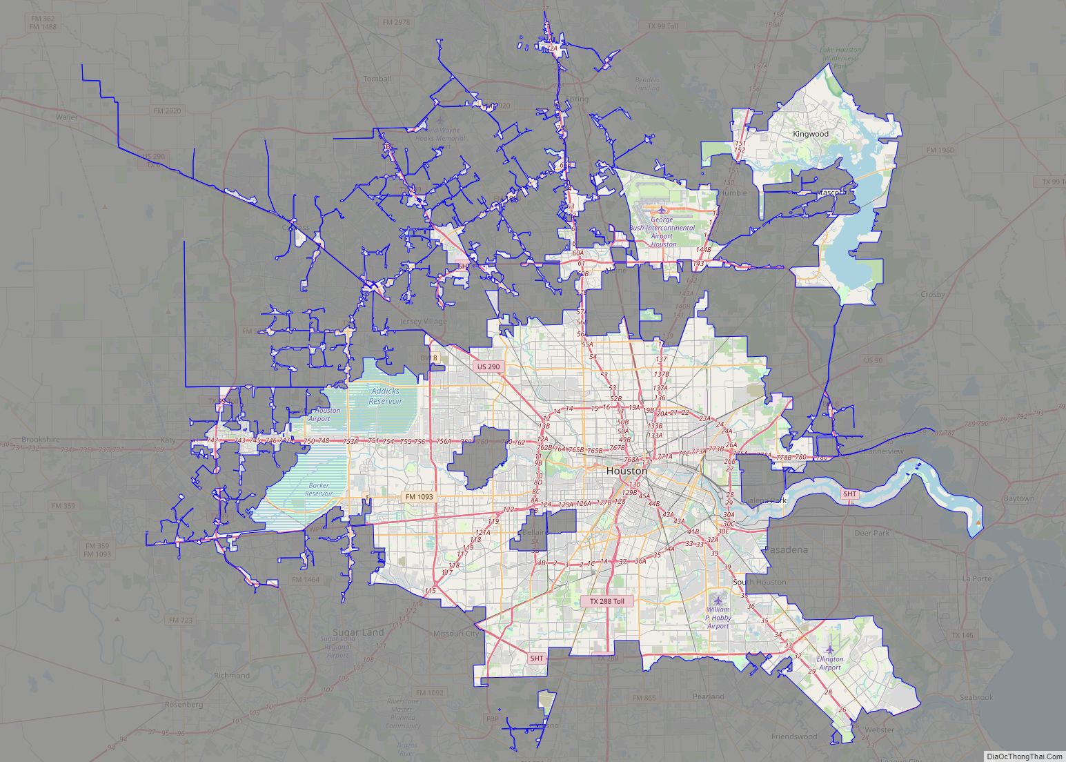 Map of Houston city, Texas