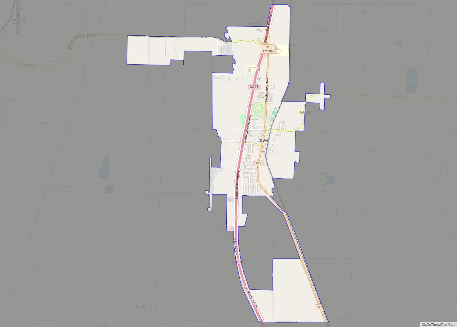 Map of Howe town, Texas