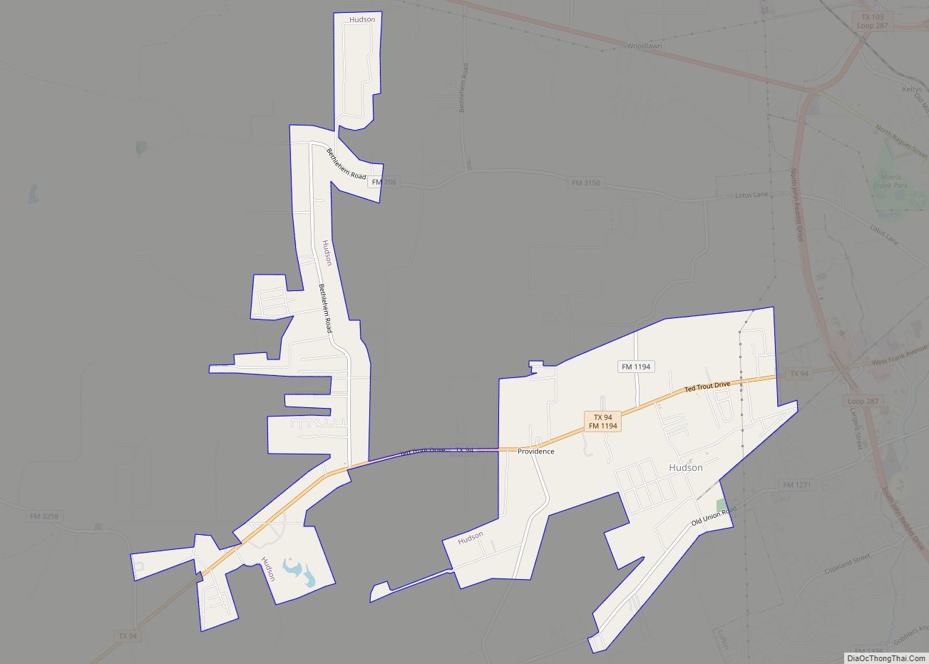 Map of Hudson city, Texas
