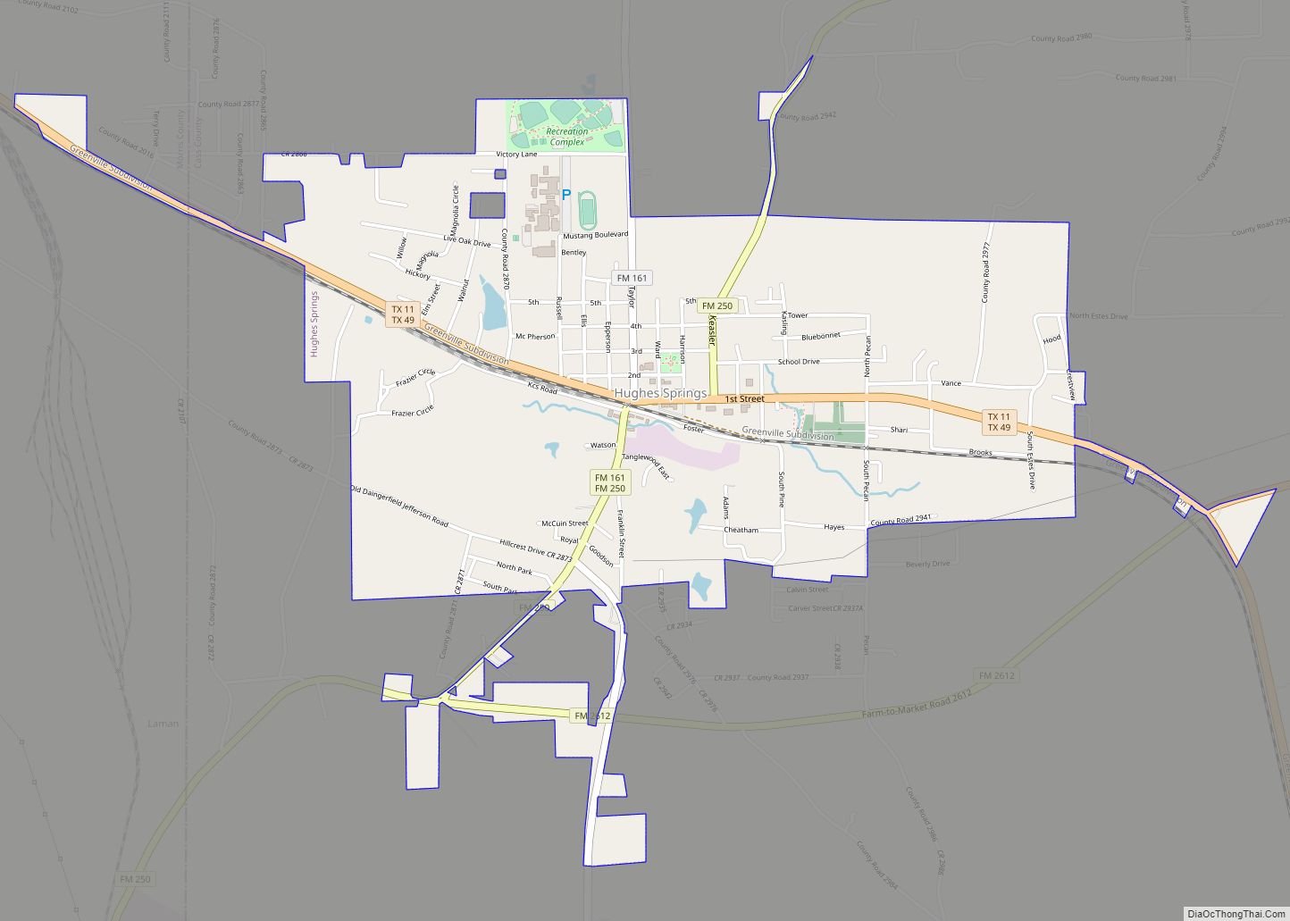 Map of Hughes Springs city