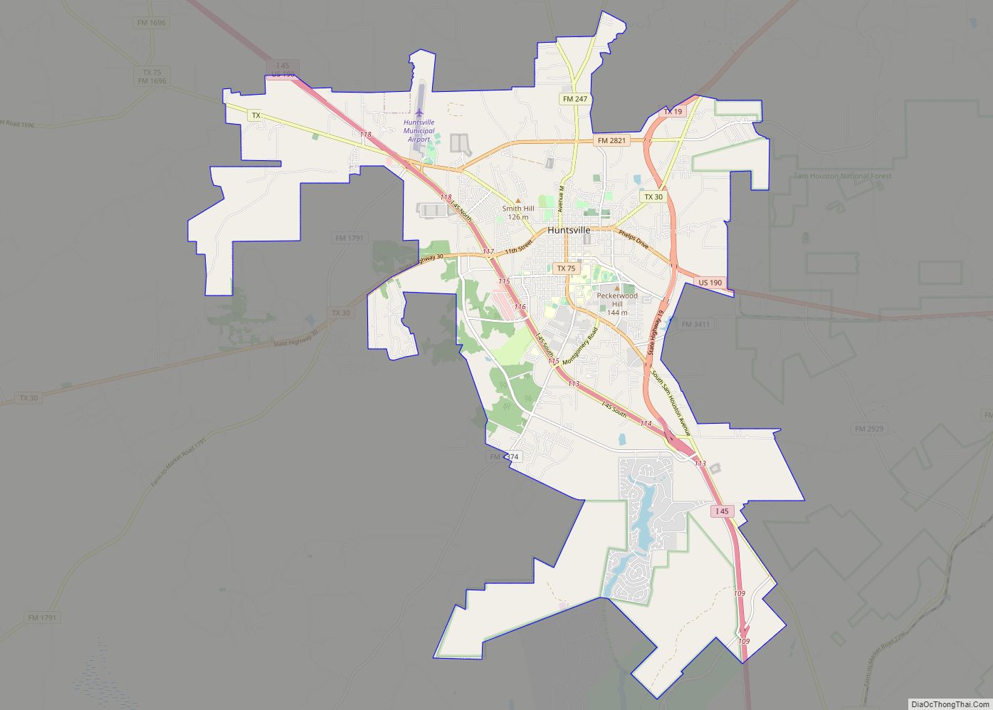 Map of Huntsville city, Texas
