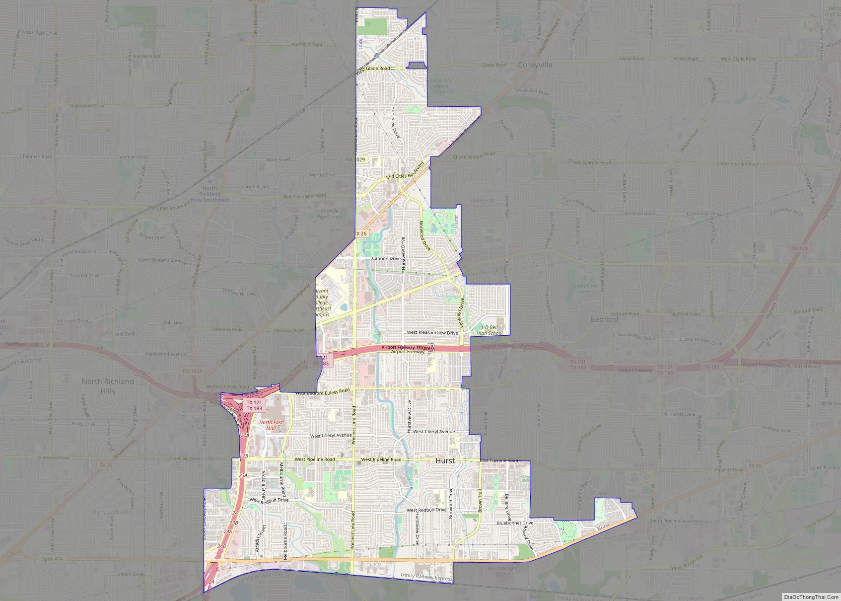 Map of Hurst city, Texas