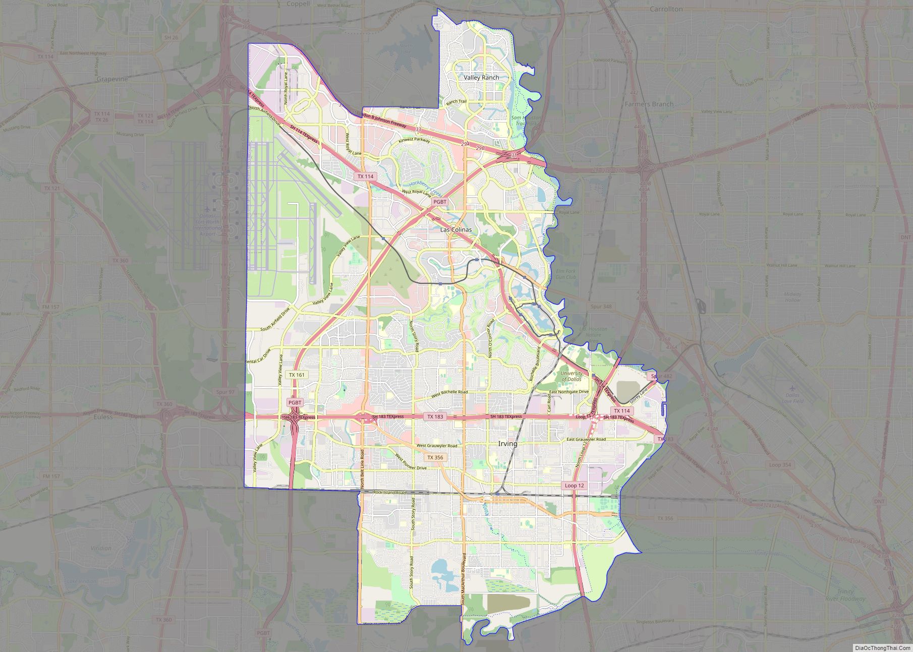 Map of Irving city, Texas