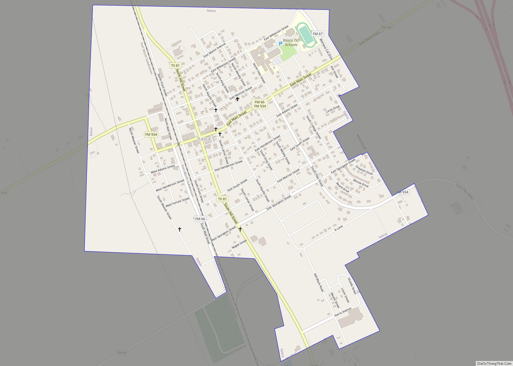 Map of Itasca city, Texas