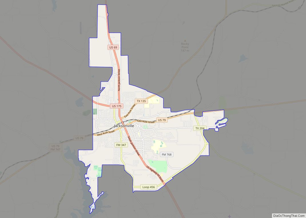 Map of Jacksonville city, Texas