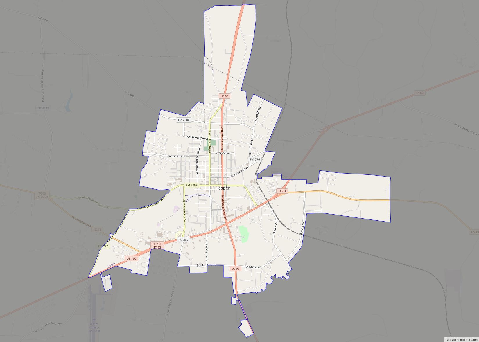 Map of Jasper city, Texas