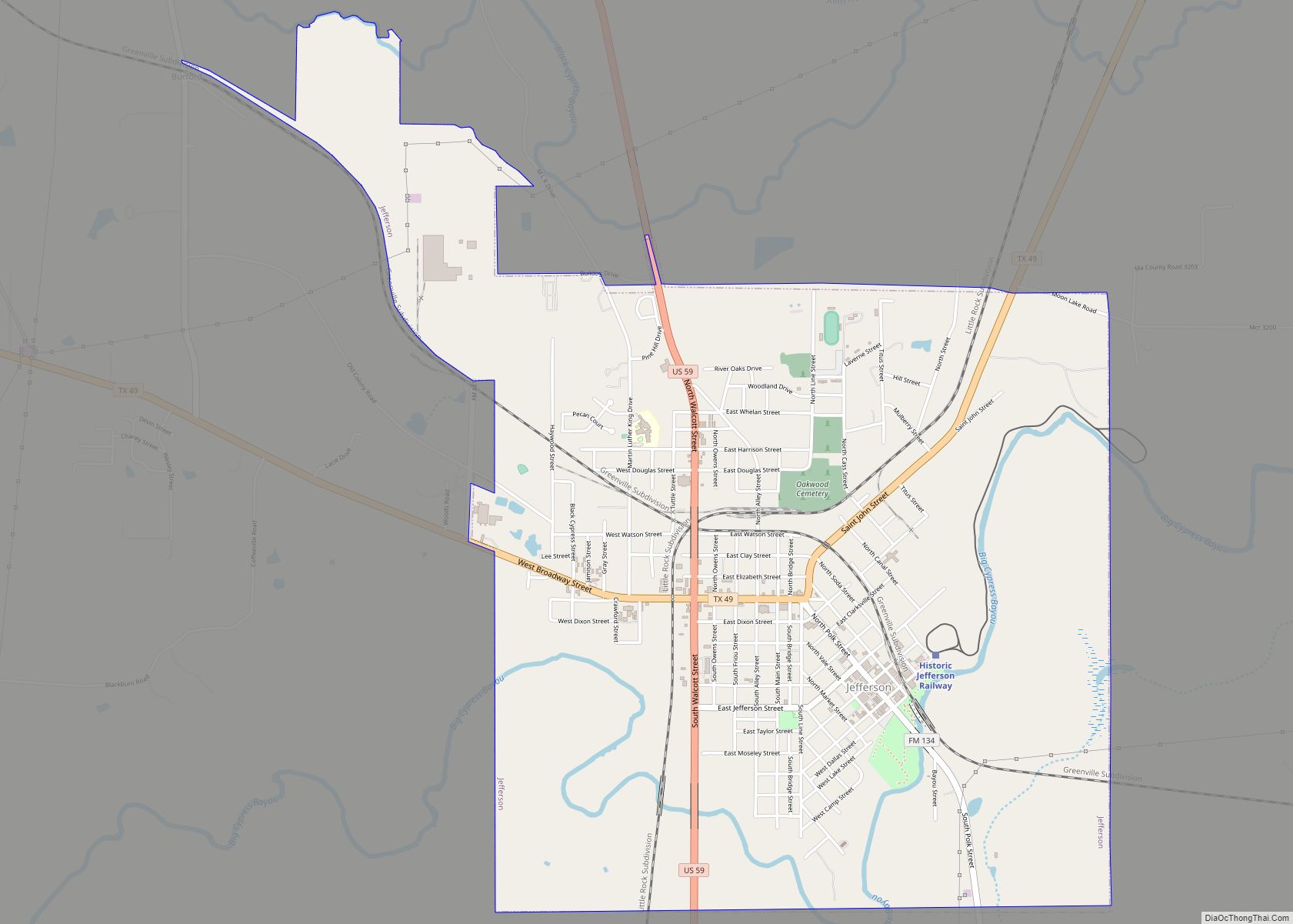 Map of Jefferson city, Texas