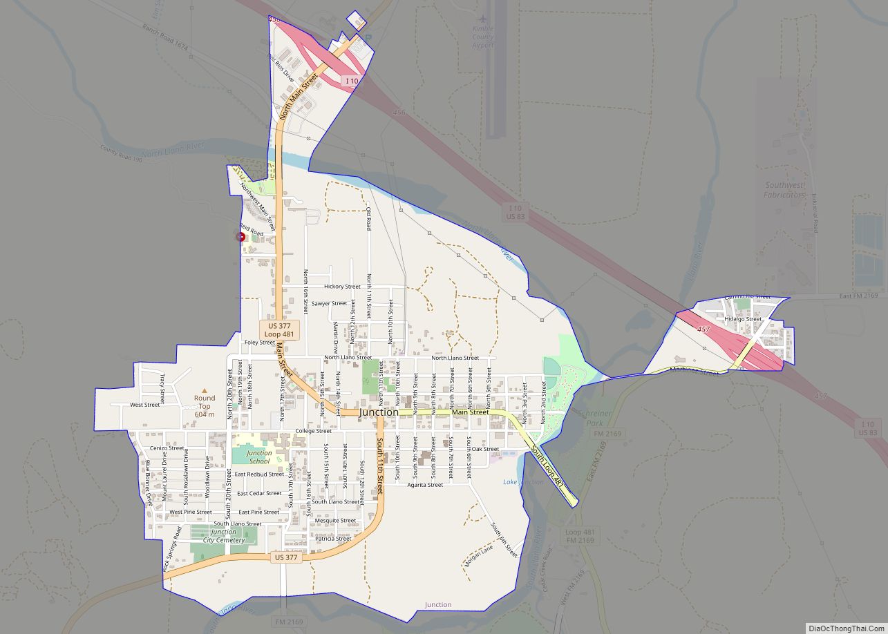 Map of Junction city, Texas